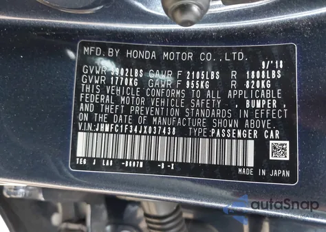 2018 Honda Civic Ex-T из США, поврежденный, VIN JHMFC1F34JX037438